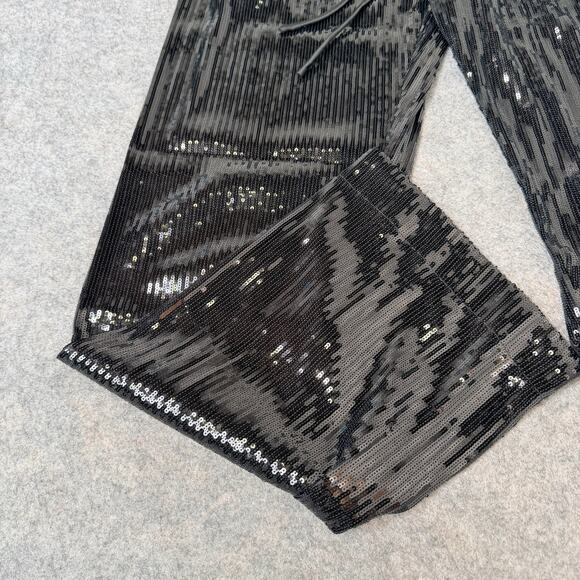 MsKIN6 Womens Black Sequin Shiny Loose Fit Wide Leg Dress Party Pants Size Large - Picture 12 of 13